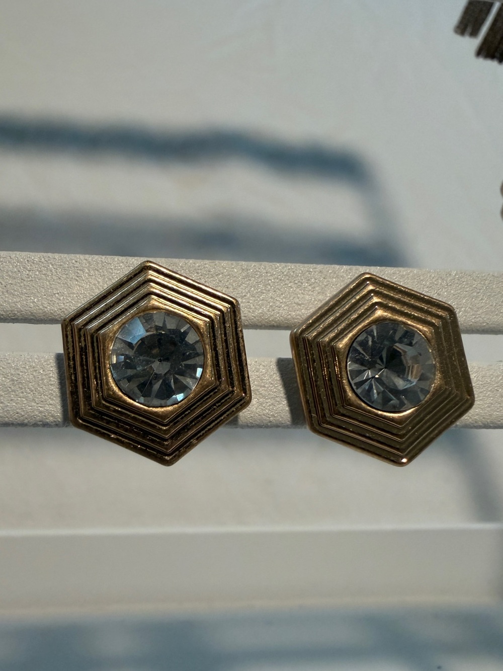 Anthropologie Gold Hexagon Crystal Stud Earrings - Womens Jewelry - Picture 2 of 2